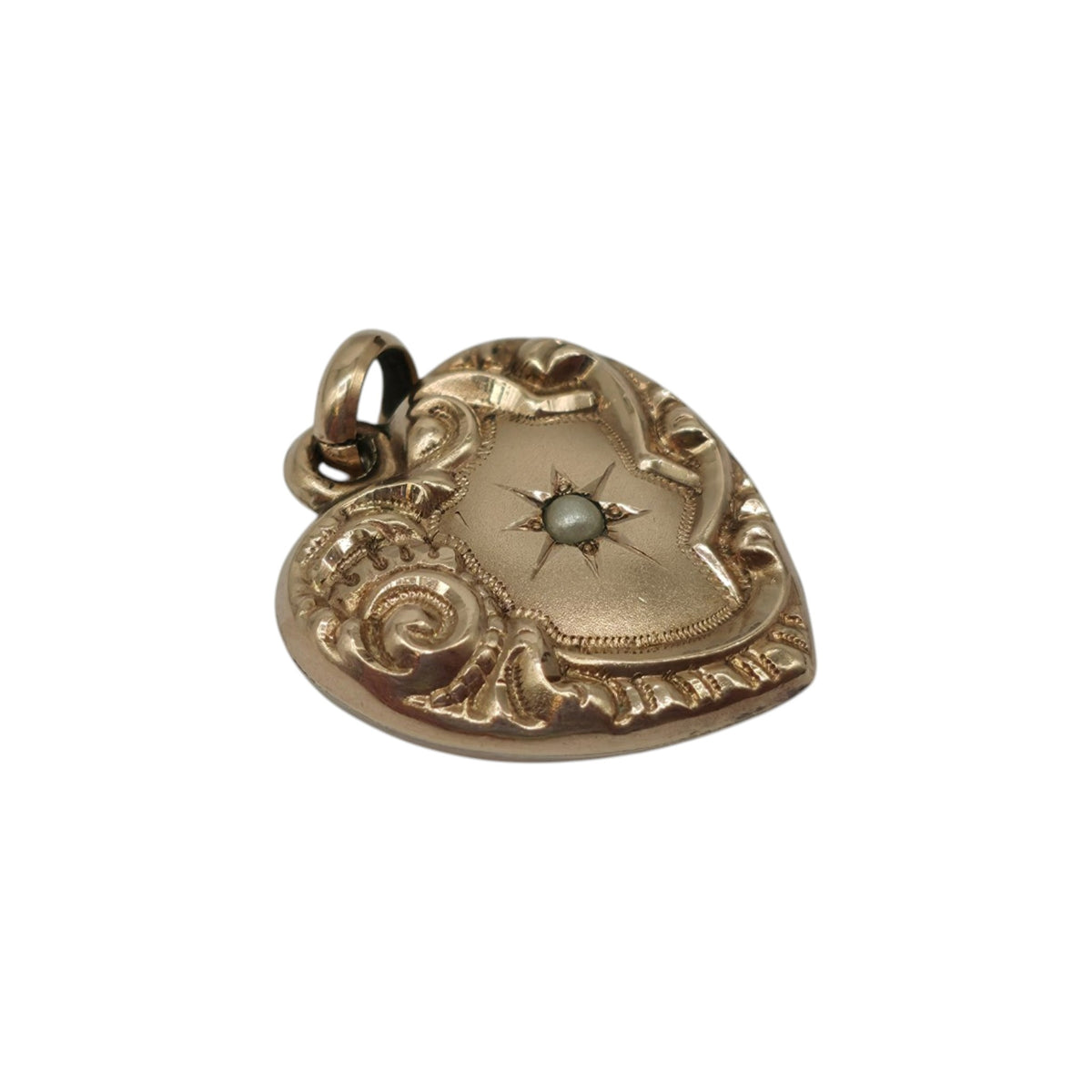Antique 9ct Rose Gold Heart Charm With Pearl c.1900 L 1.6 cm 2.4 g.