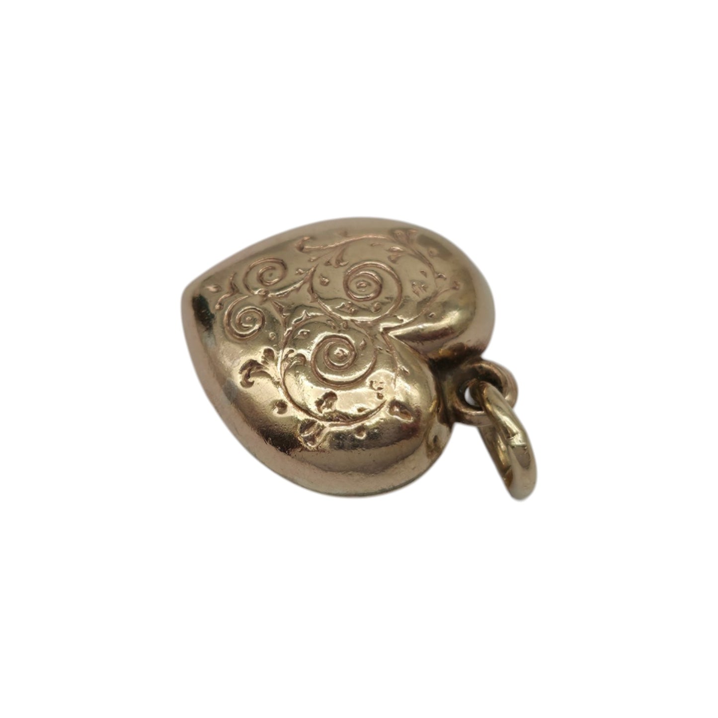 9ct 375 Yellow Gold Engraved Heart Charm 1978 L 1.2 cm 0.8 g.