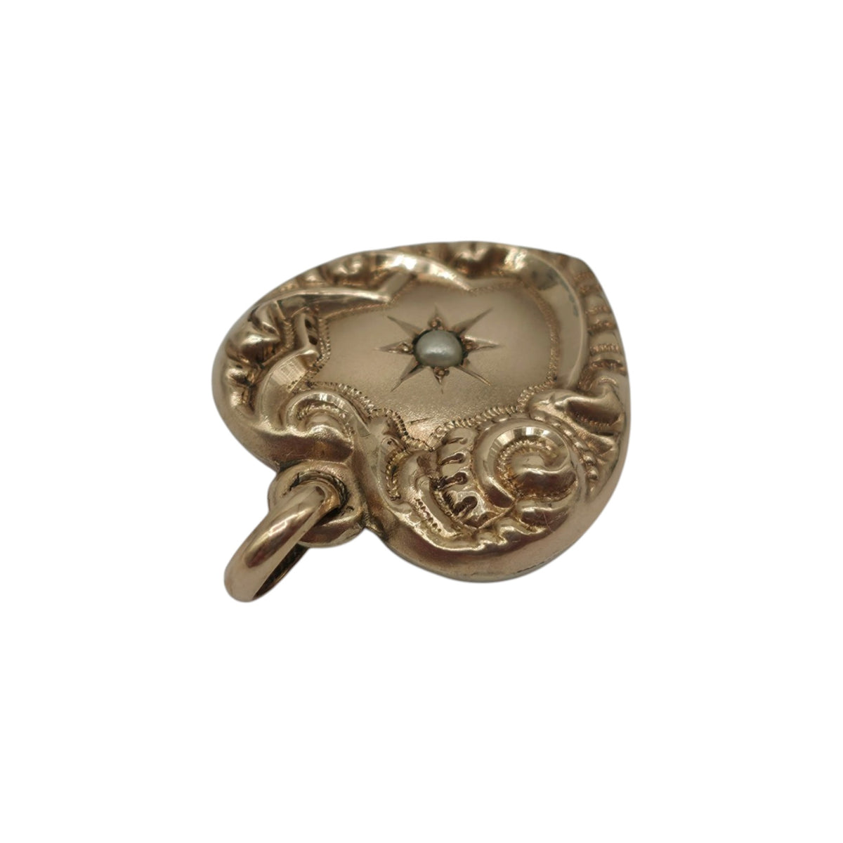 Antique 9ct Rose Gold Heart Charm With Pearl c.1900 L 1.6 cm 2.4 g.