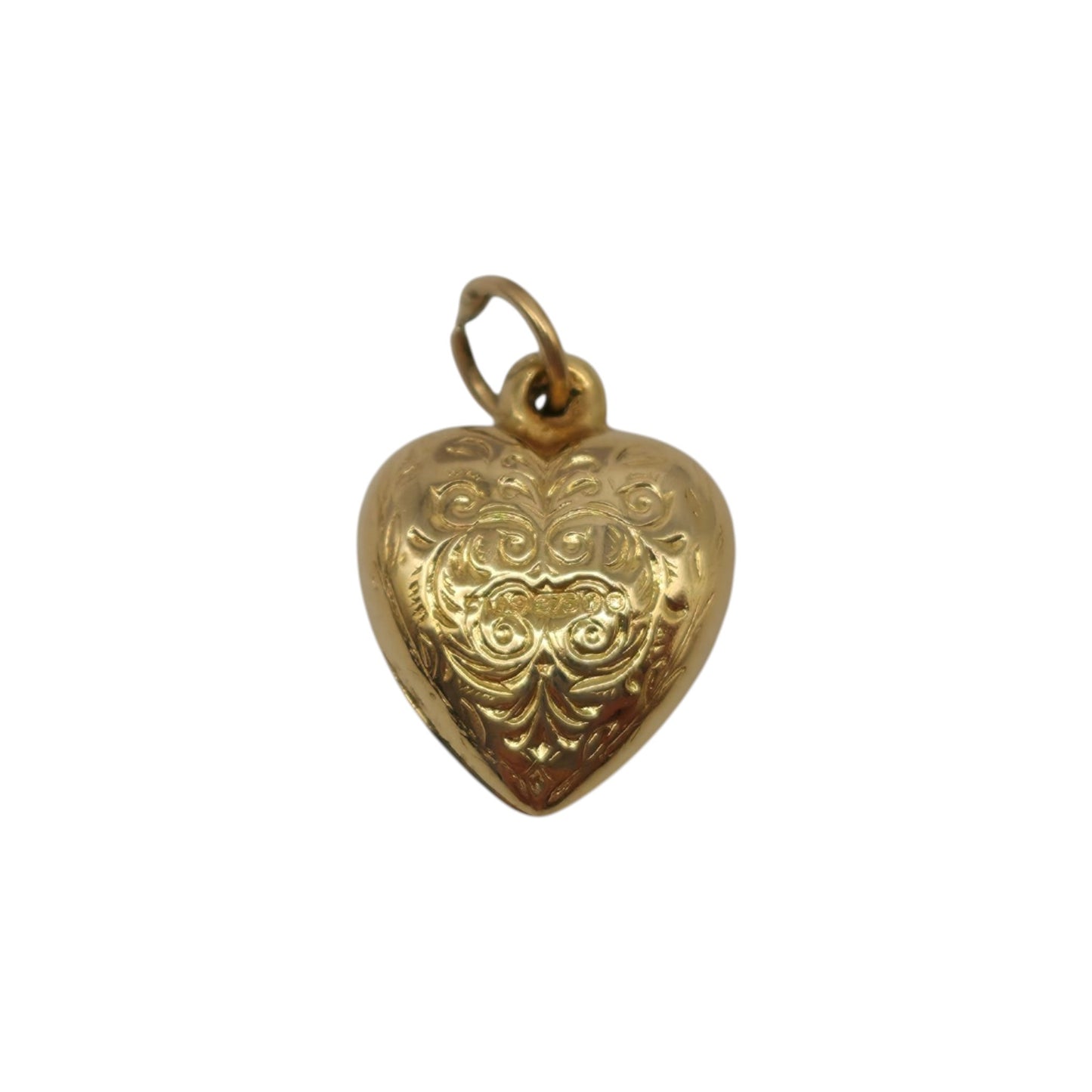 9ct 375 Yellow Gold Engraved Heart Charm 1964 L 1.1 cm 0.5 g.