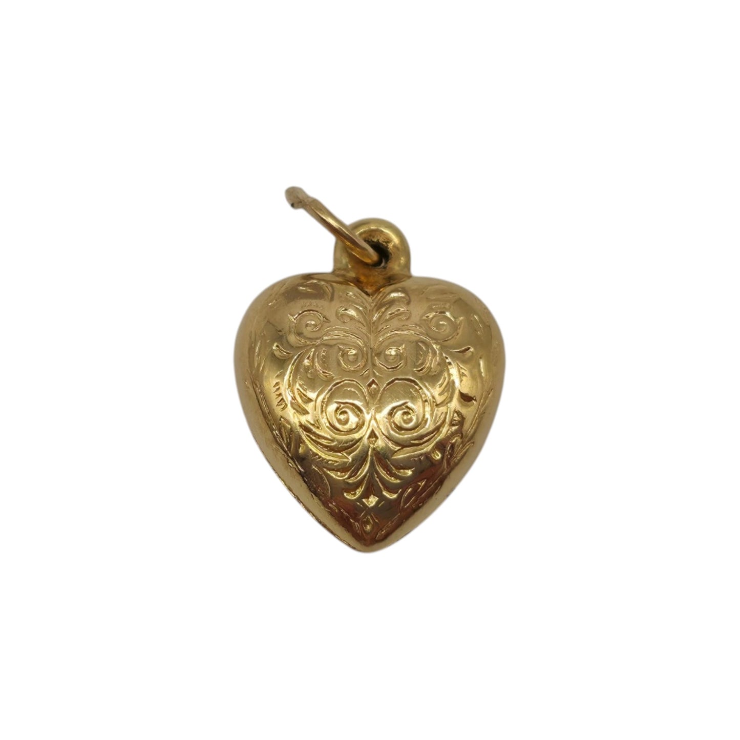 9ct 375 Yellow Gold Engraved Heart Charm 1964 L 1.1 cm 0.5 g.