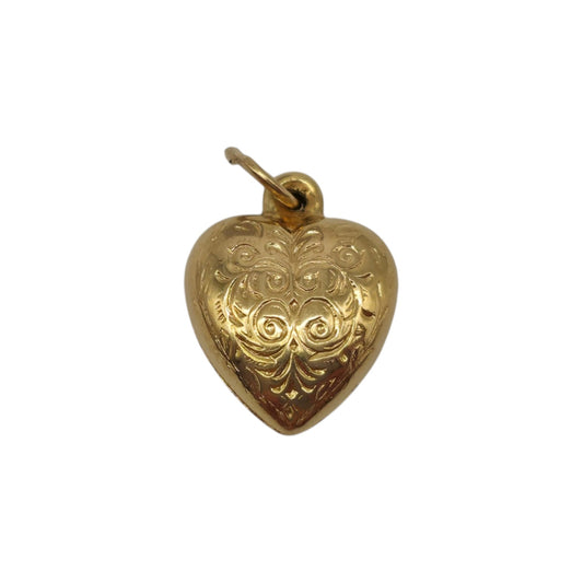 9ct 375 Yellow Gold Engraved Heart Charm 1964 L 1.1 cm 0.5 g.