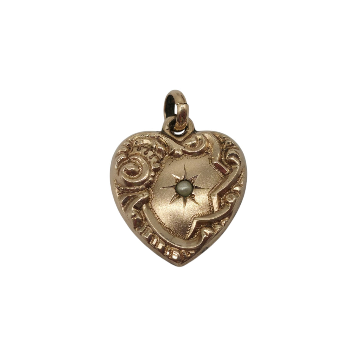 Antique 9ct Rose Gold Heart Charm With Pearl c.1900 L 1.6 cm 2.4 g.
