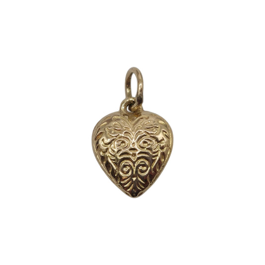 Petite 9ct 375 Yellow Gold Engraved Heart Charm c.1980 L 0.8 cm 0.2 g.