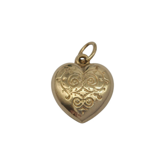 9ct 375 Yellow Gold Engraved Heart Charm 1965 L 1.3 cm 1.2 g.
