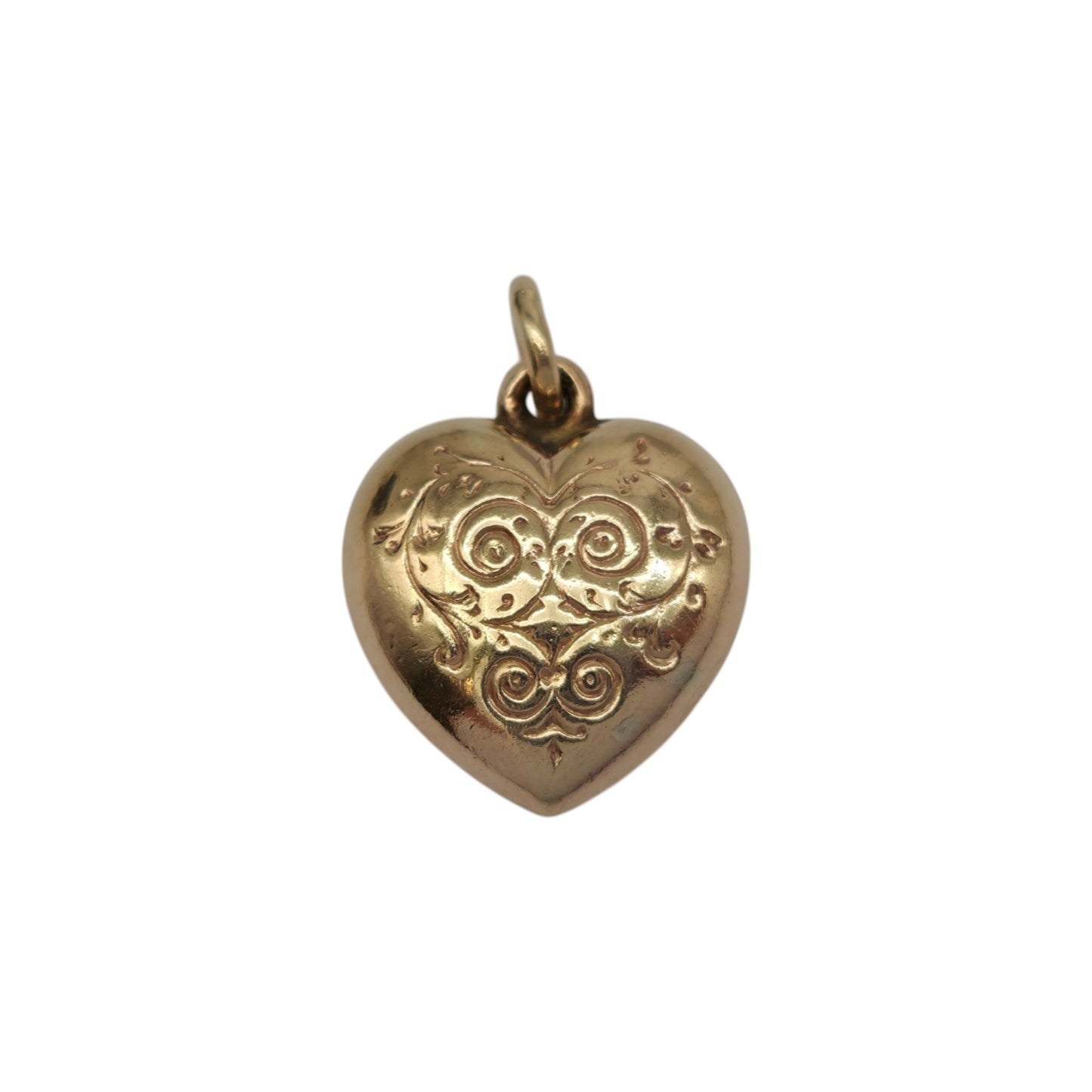 9ct 375 Yellow Gold Engraved Heart Charm 1978 L 1.2 cm 0.8 g.