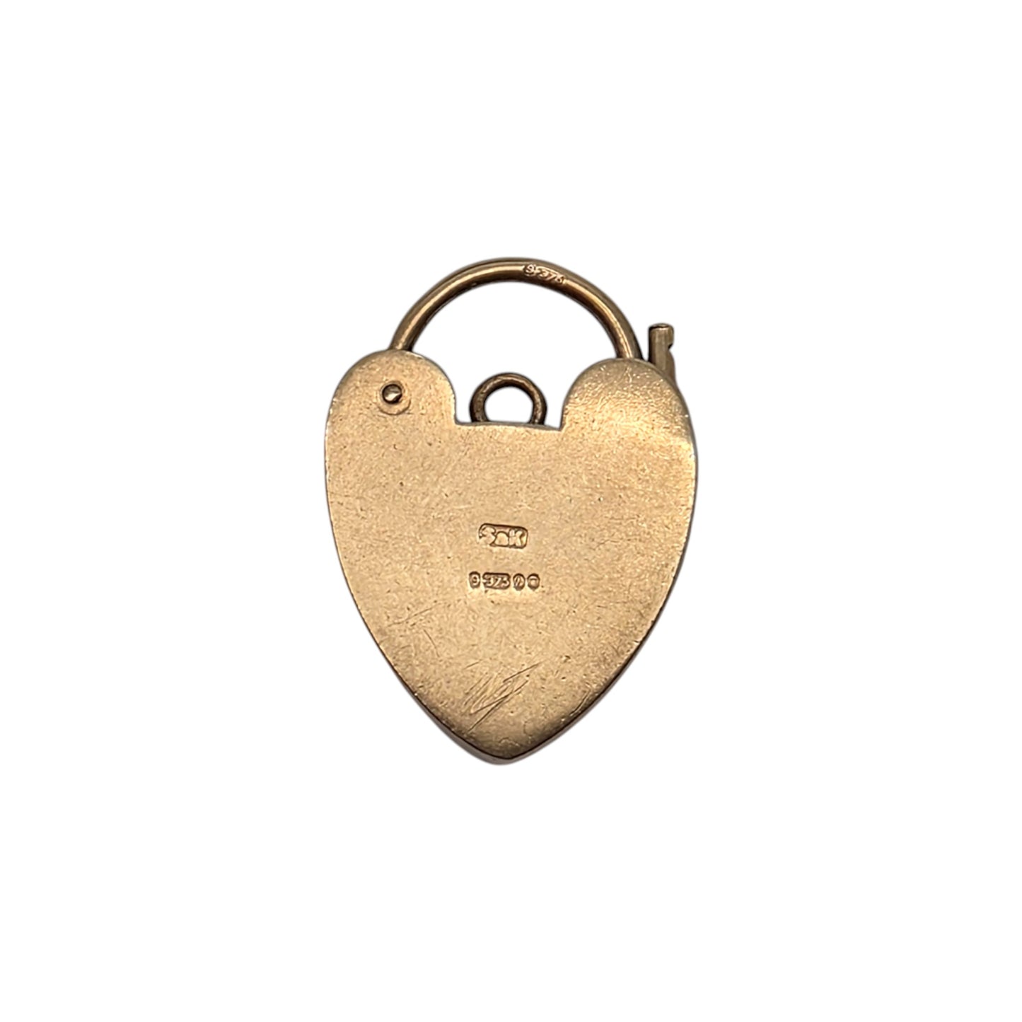 9ct 375 Yellow Gold Engraved Heart Shaped Padlock 1963 L 2.3 cm 3.1 g.