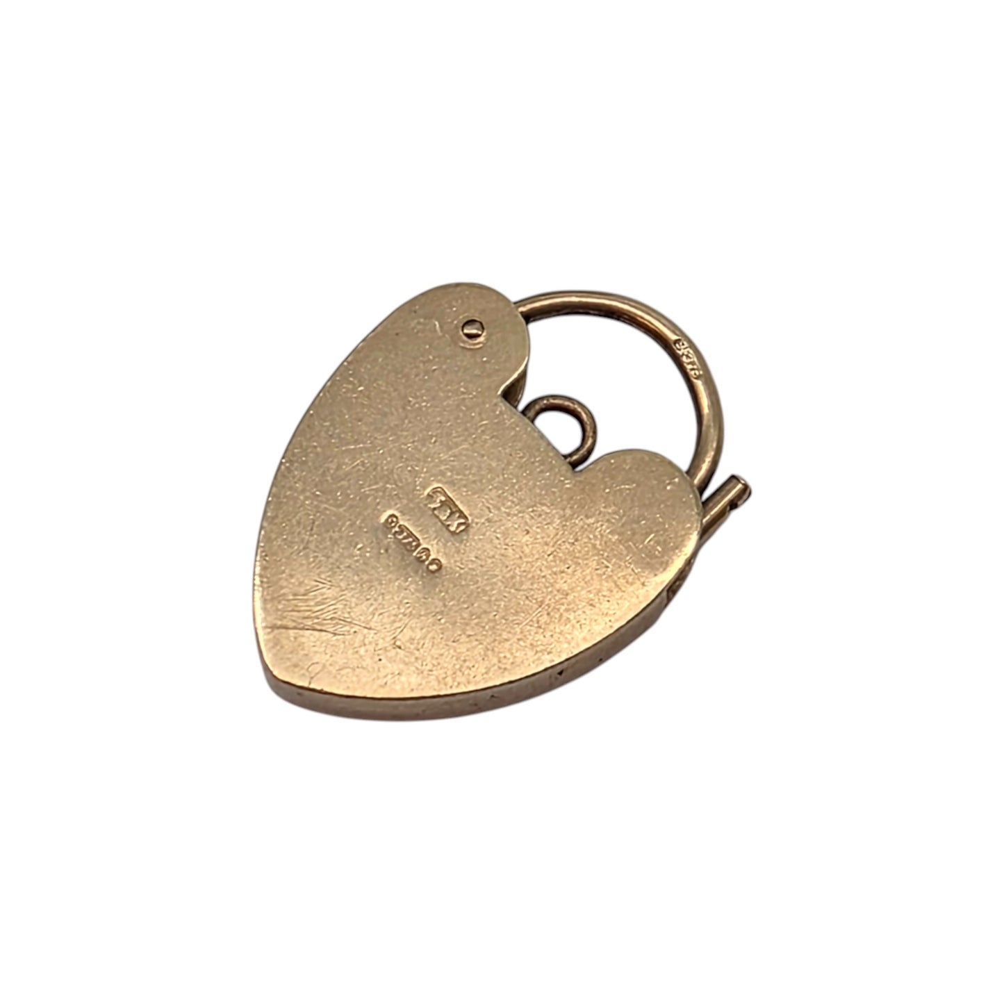 9ct 375 Yellow Gold Engraved Heart Shaped Padlock 1963 L 2.3 cm 3.1 g.