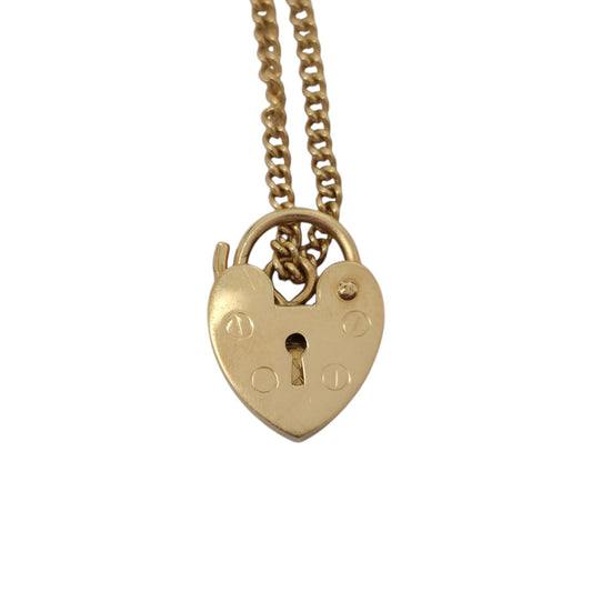 9ct 375 Yellow Gold Heart Shaped Padlock L 1.3 cm 1.2 g.