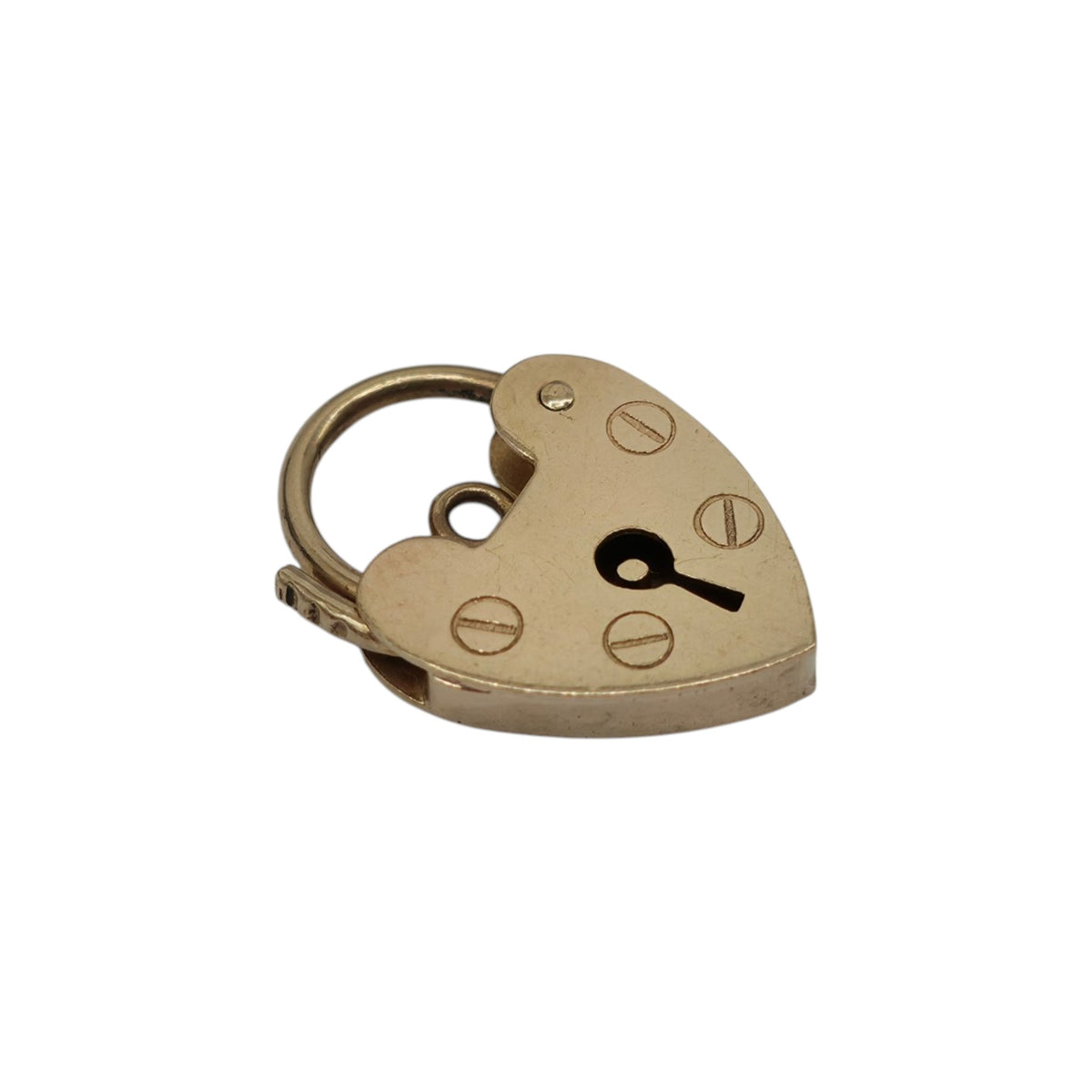9ct 375 Yellow Gold Heart Shaped Padlock 1970 L 1.8 cm 1.5 g.