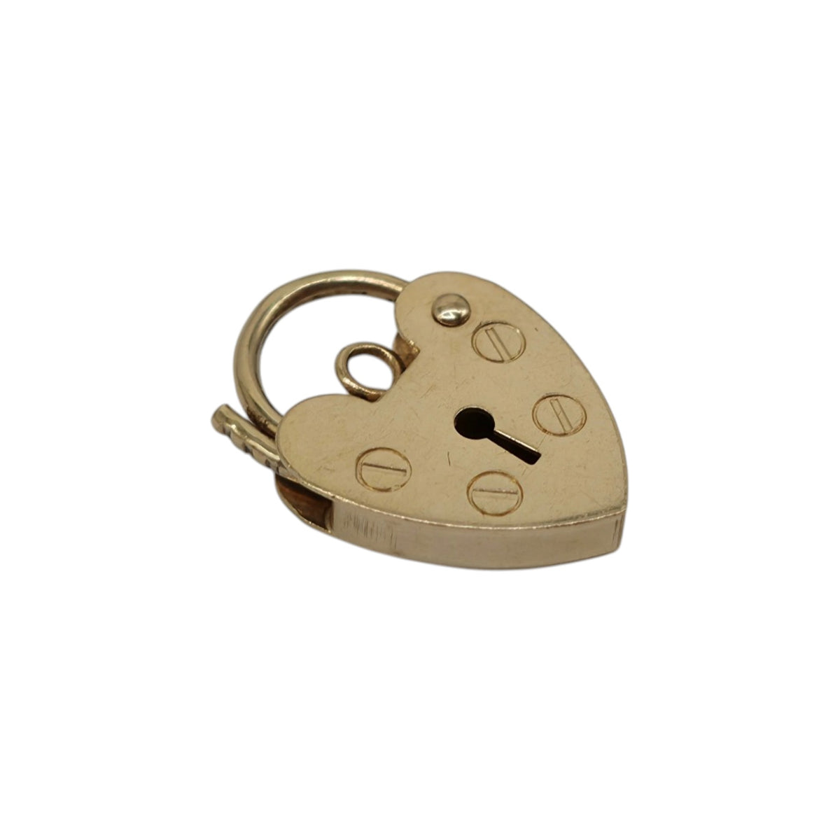 9ct 375 Yellow Gold Heart Shaped Padlock 1992 L 1.5 cm 0.9 g.