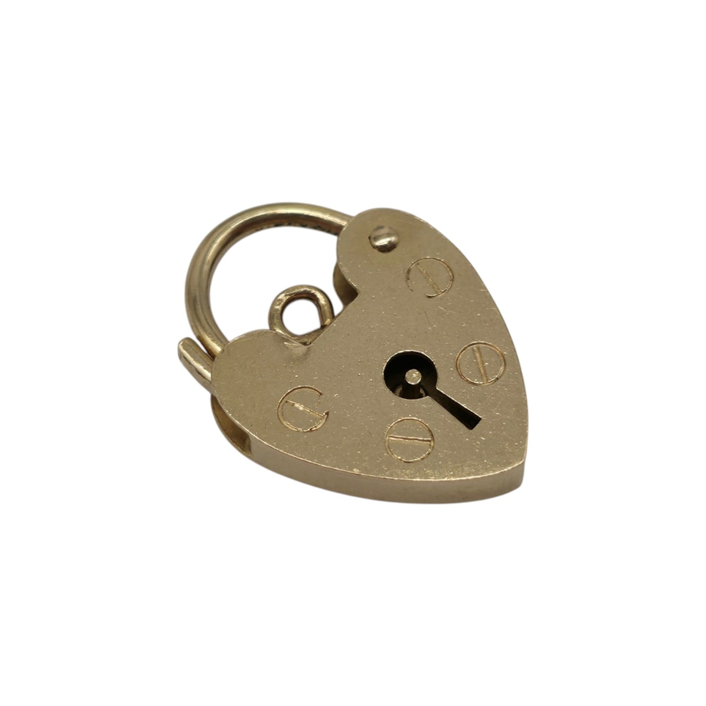 9ct 375 Yellow Gold Heart Shaped Padlock 1973 L 1.7 cm 1.5 g.
