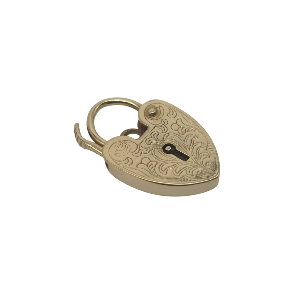 9ct 375 Yellow Gold Engraved Heart Shaped Padlock 1972 L 2.2 cm 2.8 g.