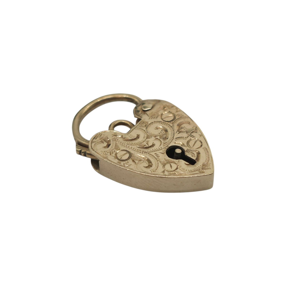 9ct 375 Yellow Gold Engraved Heart Shaped Padlock 1964 L 2.3 cm 3.0 g.