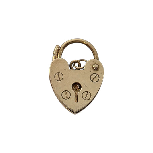 9ct 375 Yellow Gold Heart Shaped Padlock 1982 L 1.8 cm 1.5 g.