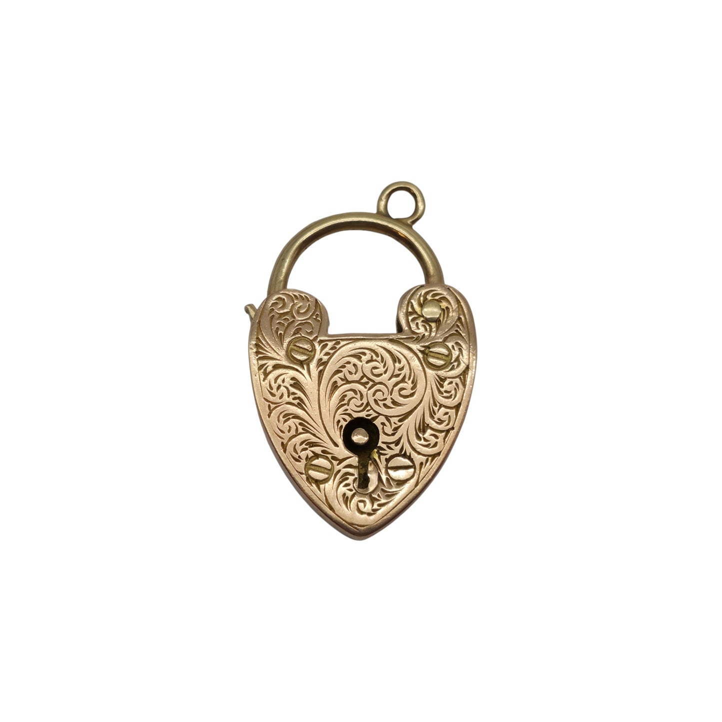 Edwardian 9ct 375 Rose Gold Engraved Heart Shaped Padlock 1908 L 2.5 cm 3.9 g.