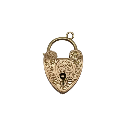 Edwardian 9ct 375 Rose Gold Engraved Heart Shaped Padlock 1908 L 2.5 cm 3.9 g.