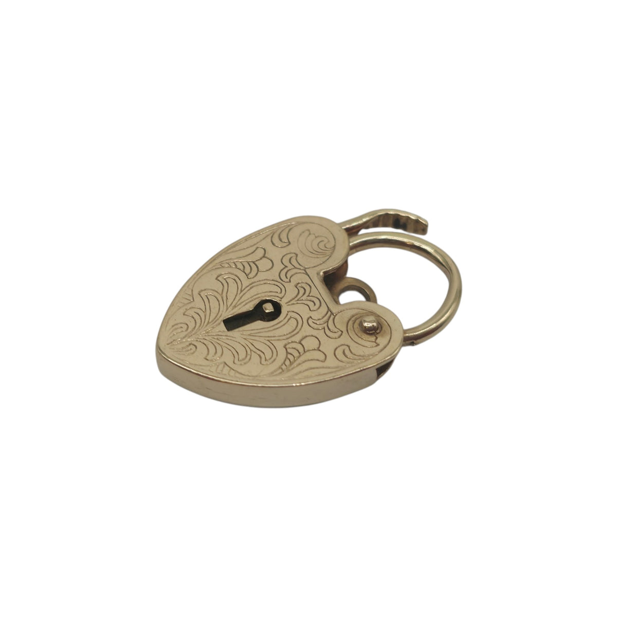 9ct 375 Yellow Gold Engraved Heart Shaped Padlock 1972 L 2.2 cm 2.8 g.