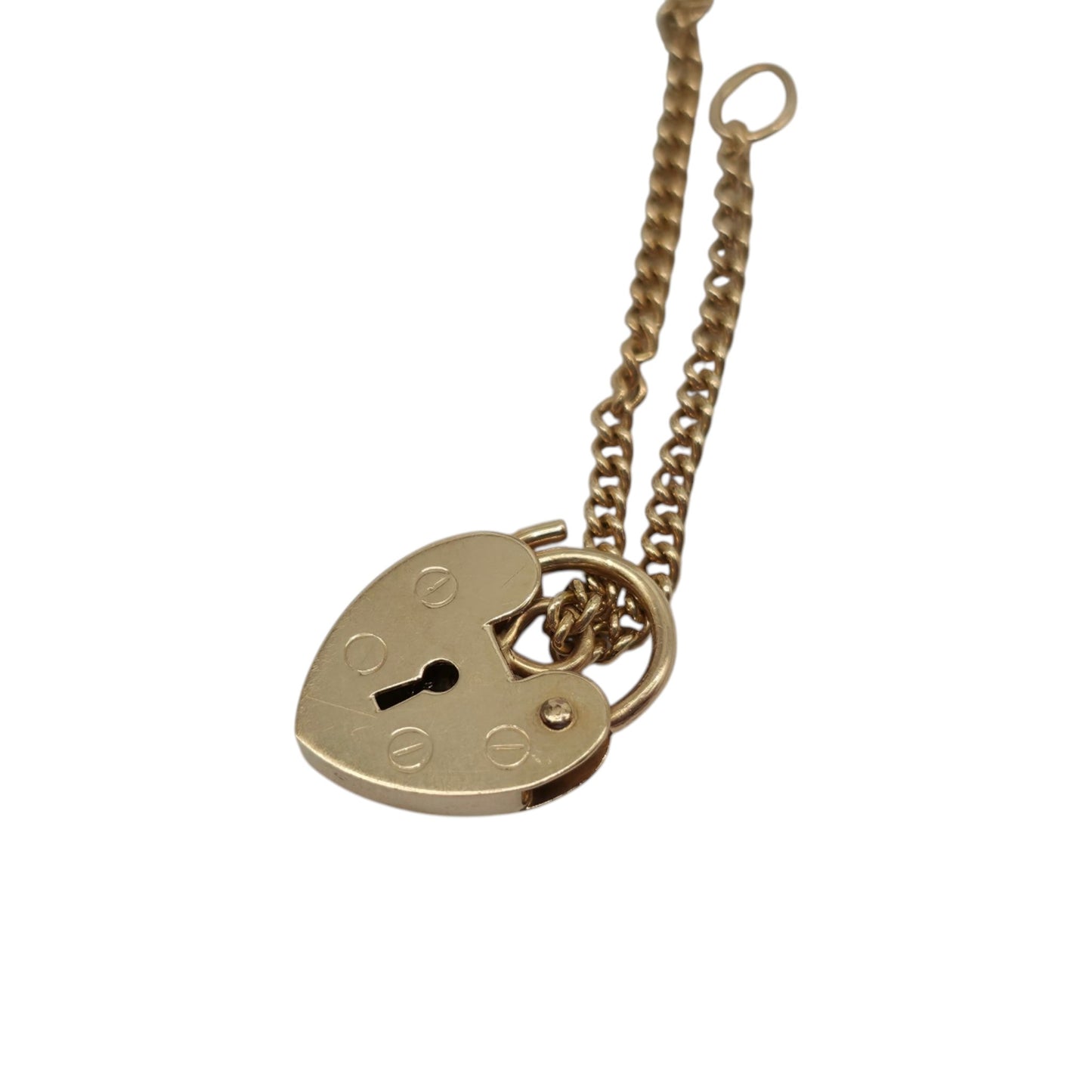 9ct 375 Yellow Gold Heart Shaped Padlock L 1.3 cm 1.2 g.