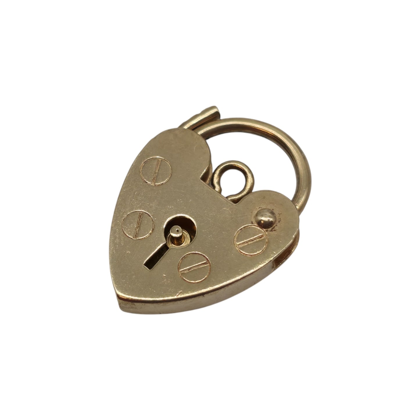9ct 375 Yellow Gold Heart Shaped Padlock 1994 L 1.7 cm 1.5 g.