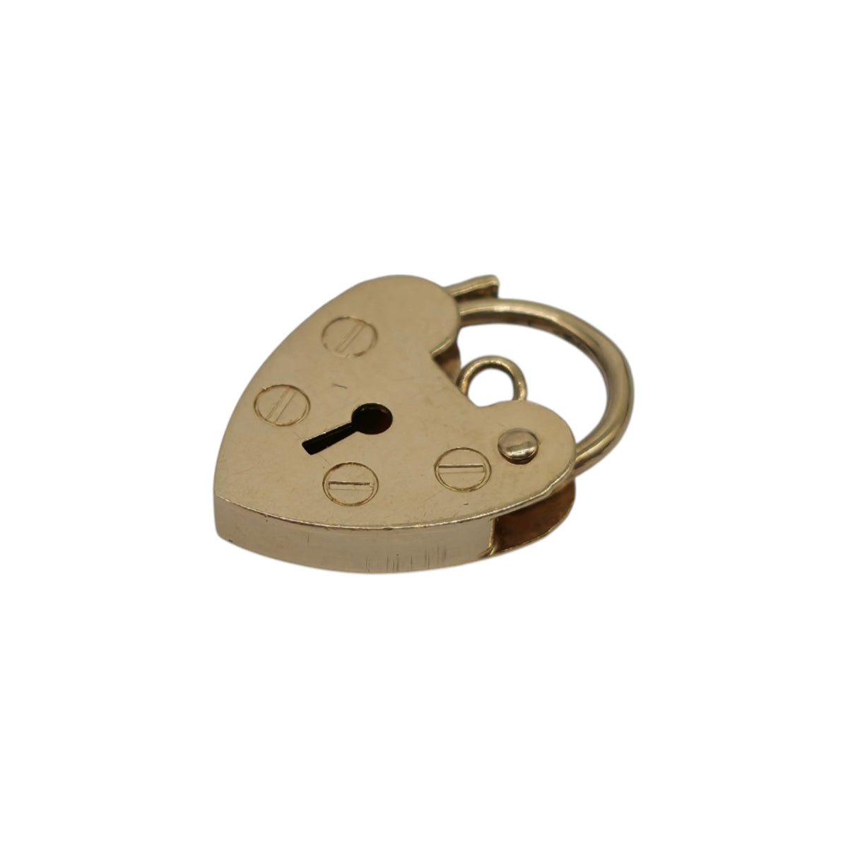 9ct 375 Yellow Gold Heart Shaped Padlock 1992 L 1.5 cm 0.9 g.