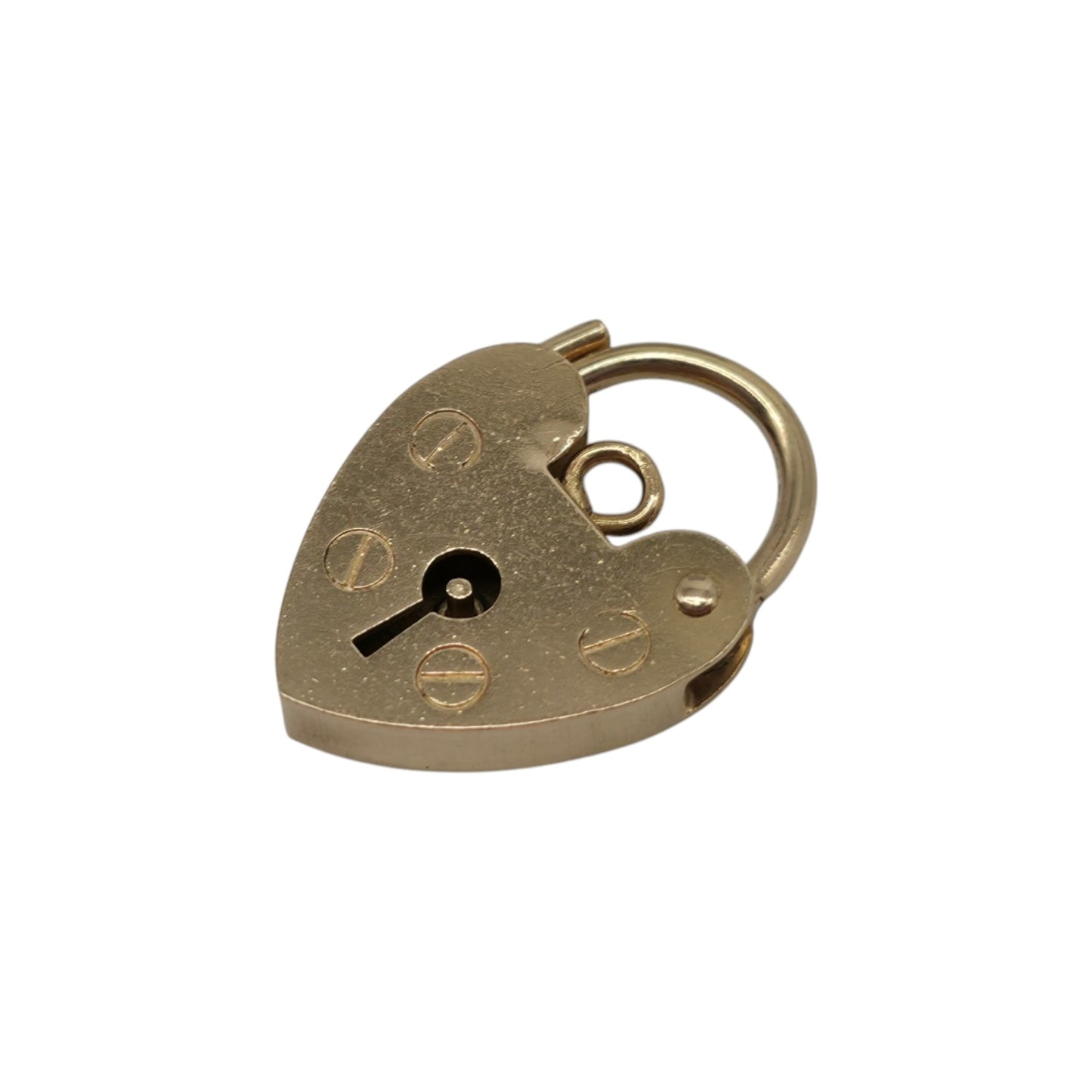 9ct 375 Yellow Gold Heart Shaped Padlock 1973 L 1.7 cm 1.5 g.