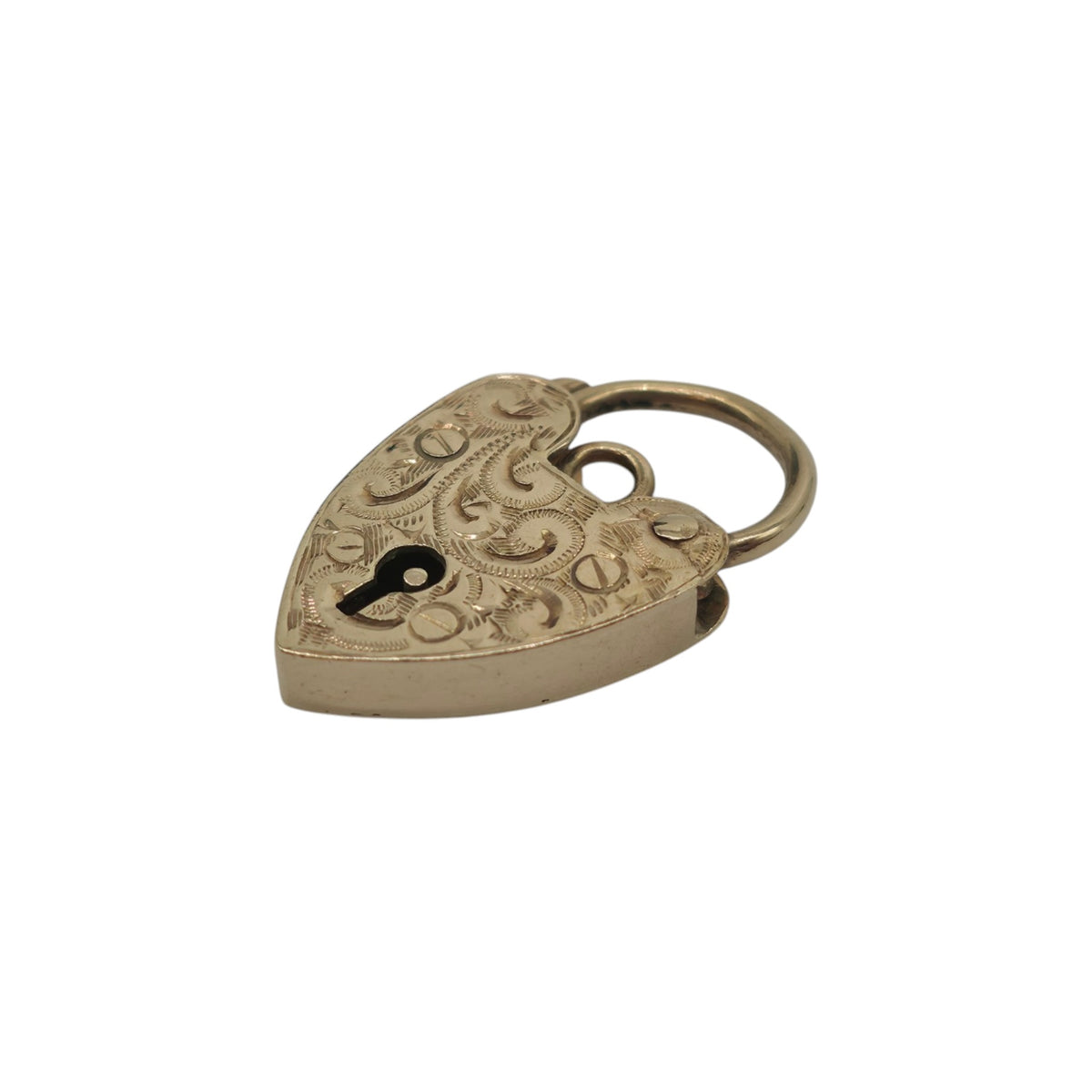 9ct 375 Yellow Gold Engraved Heart Shaped Padlock 1964 L 2.3 cm 3.0 g.
