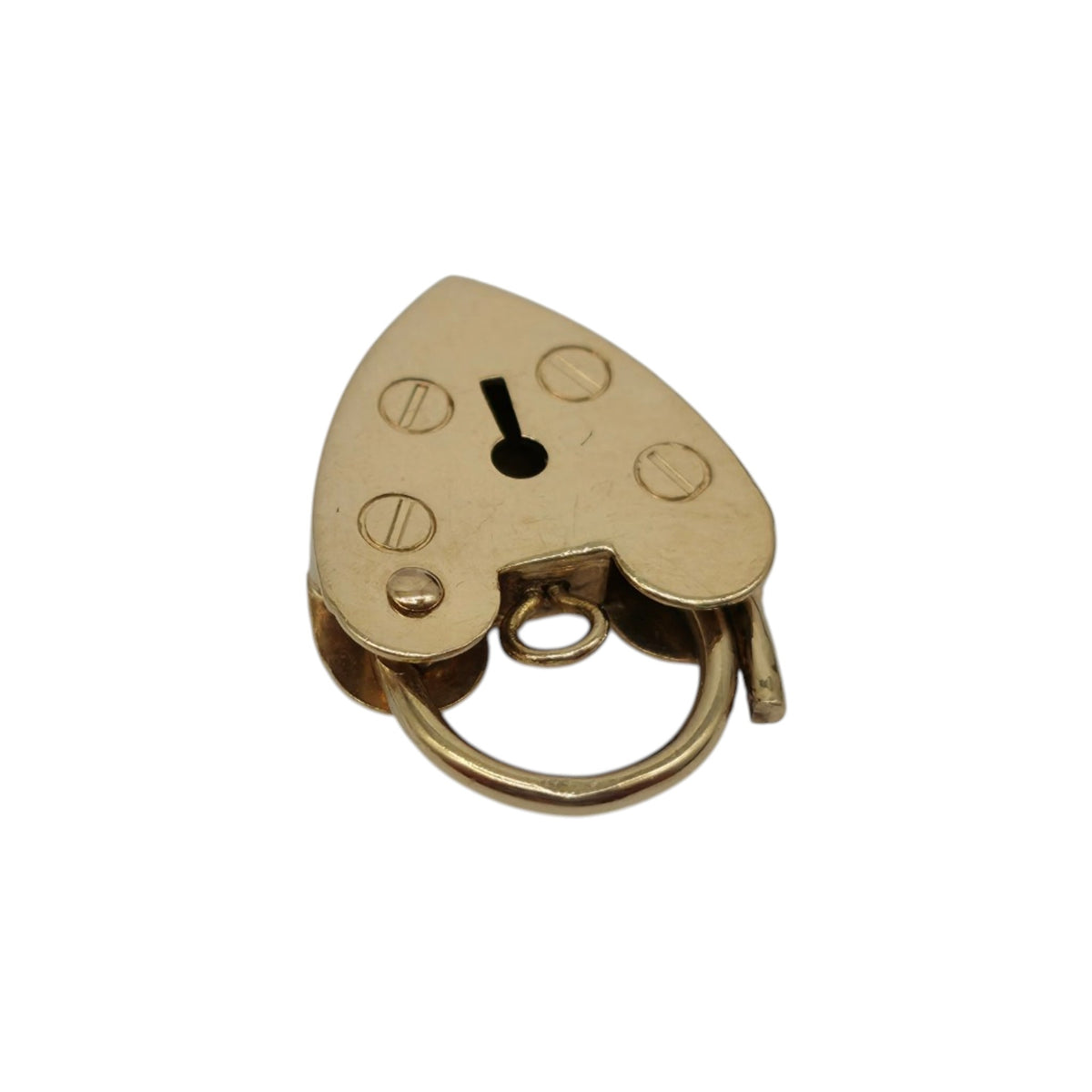 9ct 375 Yellow Gold Heart Shaped Padlock 1992 L 1.5 cm 0.9 g.