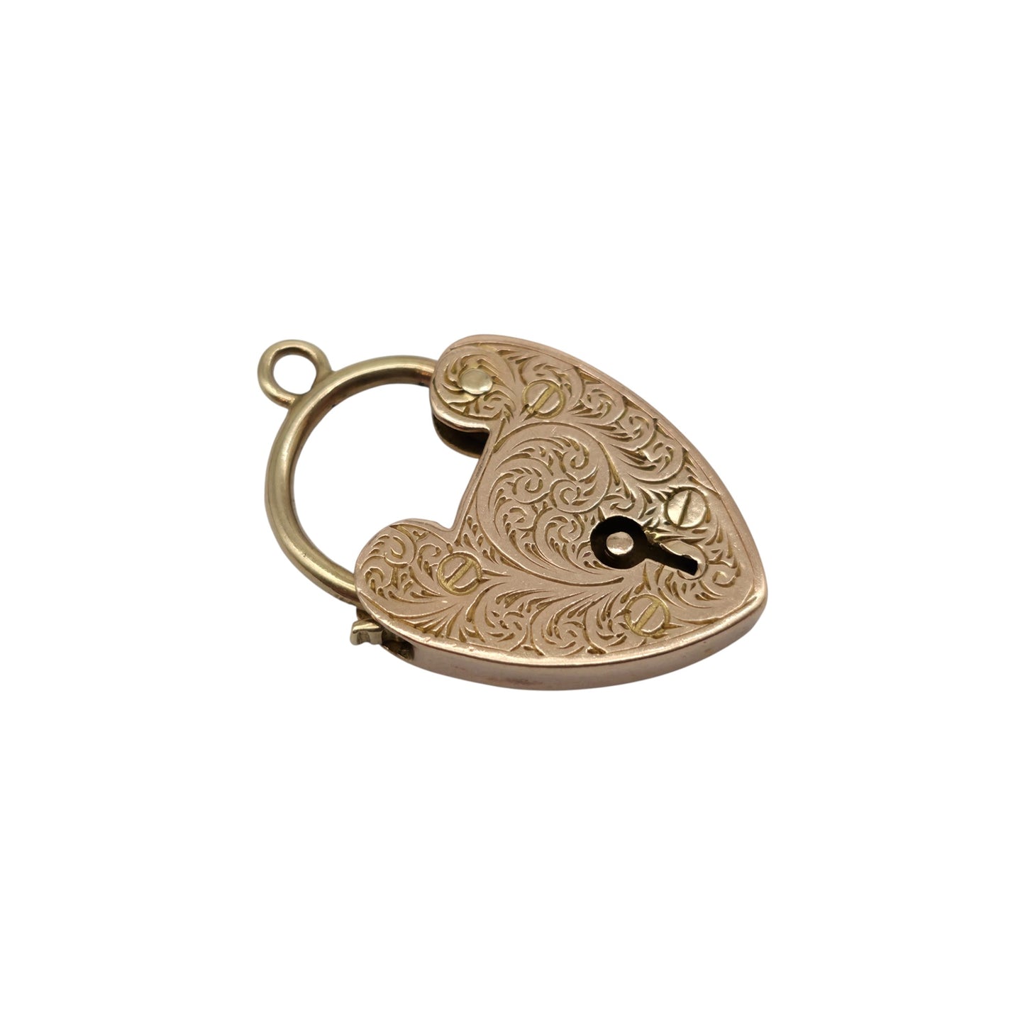 Edwardian 9ct 375 Rose Gold Engraved Heart Shaped Padlock 1908 L 2.5 cm 3.9 g.