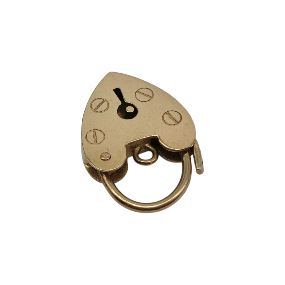 9ct 375 Yellow Gold Heart Shaped Padlock 1970 L 1.8 cm 1.5 g.