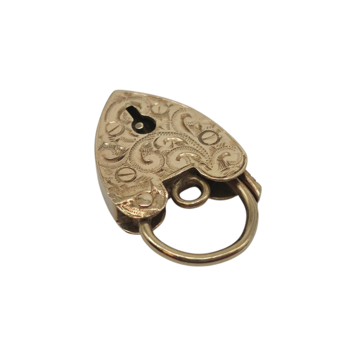 9ct 375 Yellow Gold Engraved Heart Shaped Padlock 1964 L 2.3 cm 3.0 g.