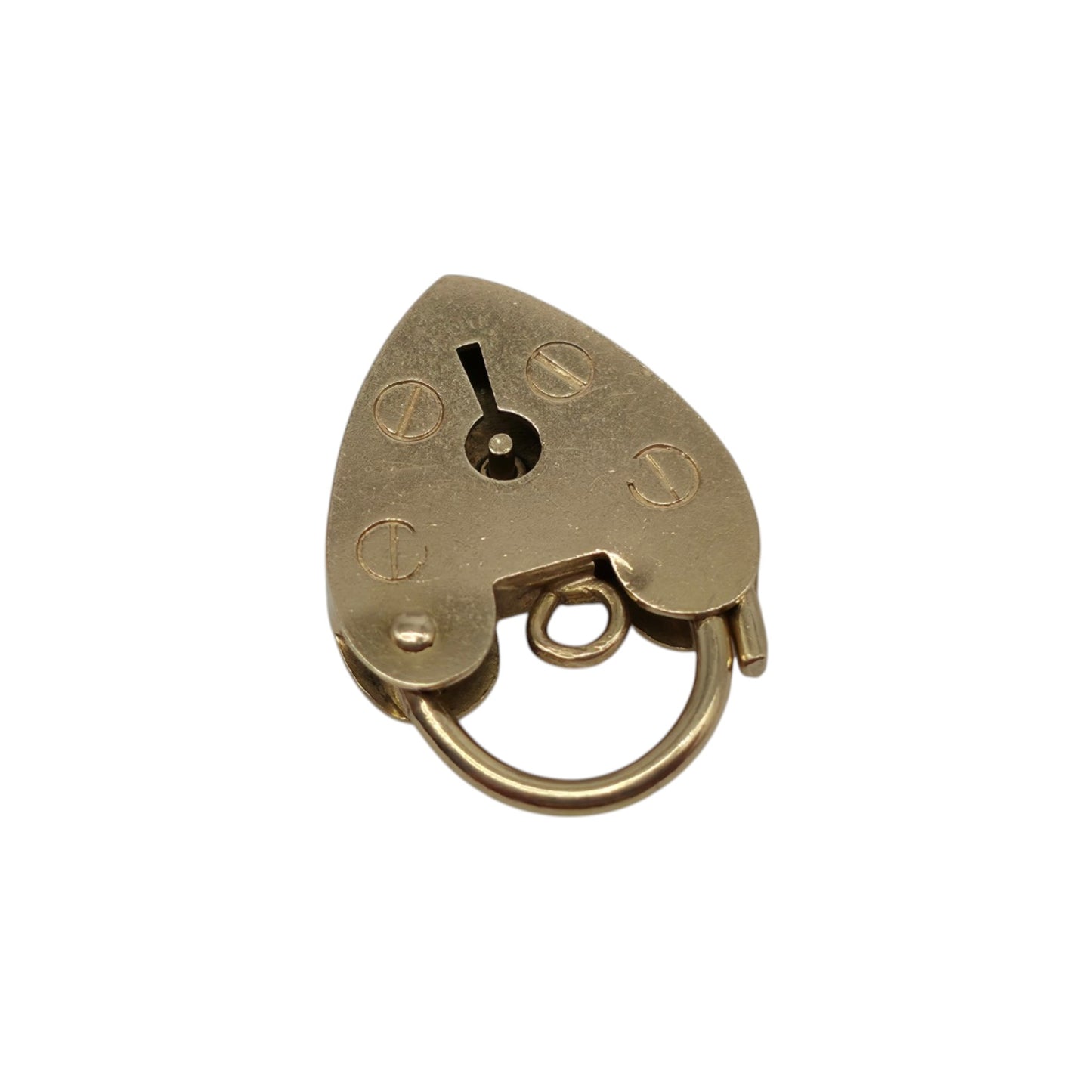 9ct 375 Yellow Gold Heart Shaped Padlock 1973 L 1.7 cm 1.5 g.