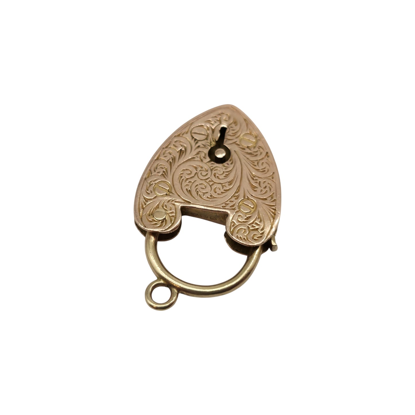 Edwardian 9ct 375 Rose Gold Engraved Heart Shaped Padlock 1908 L 2.5 cm 3.9 g.