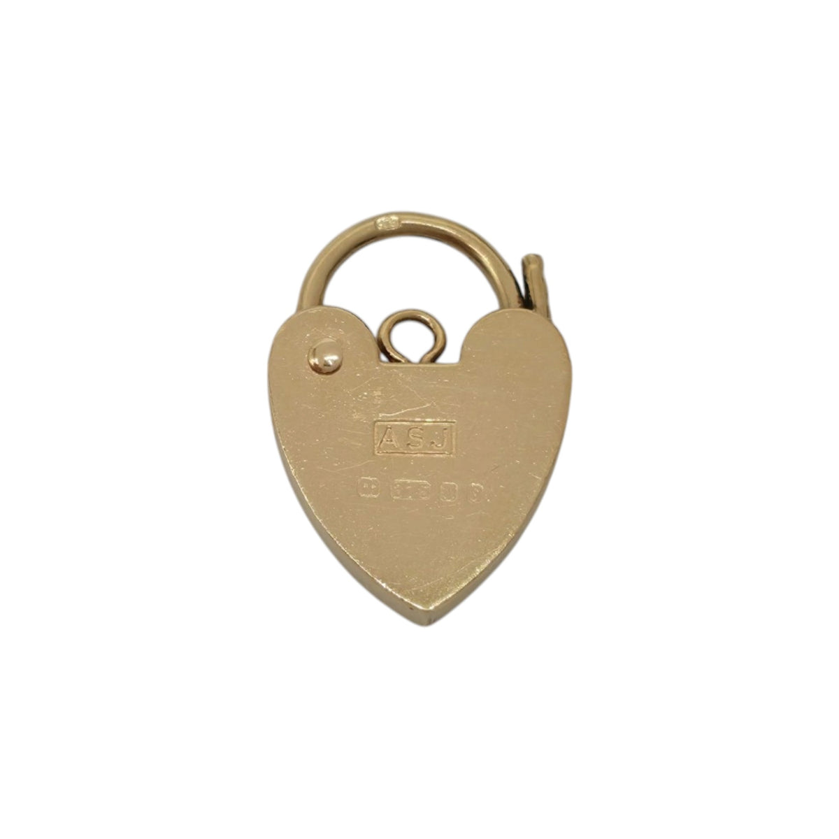 9ct 375 Yellow Gold Heart Shaped Padlock 1992 L 1.5 cm 0.9 g.