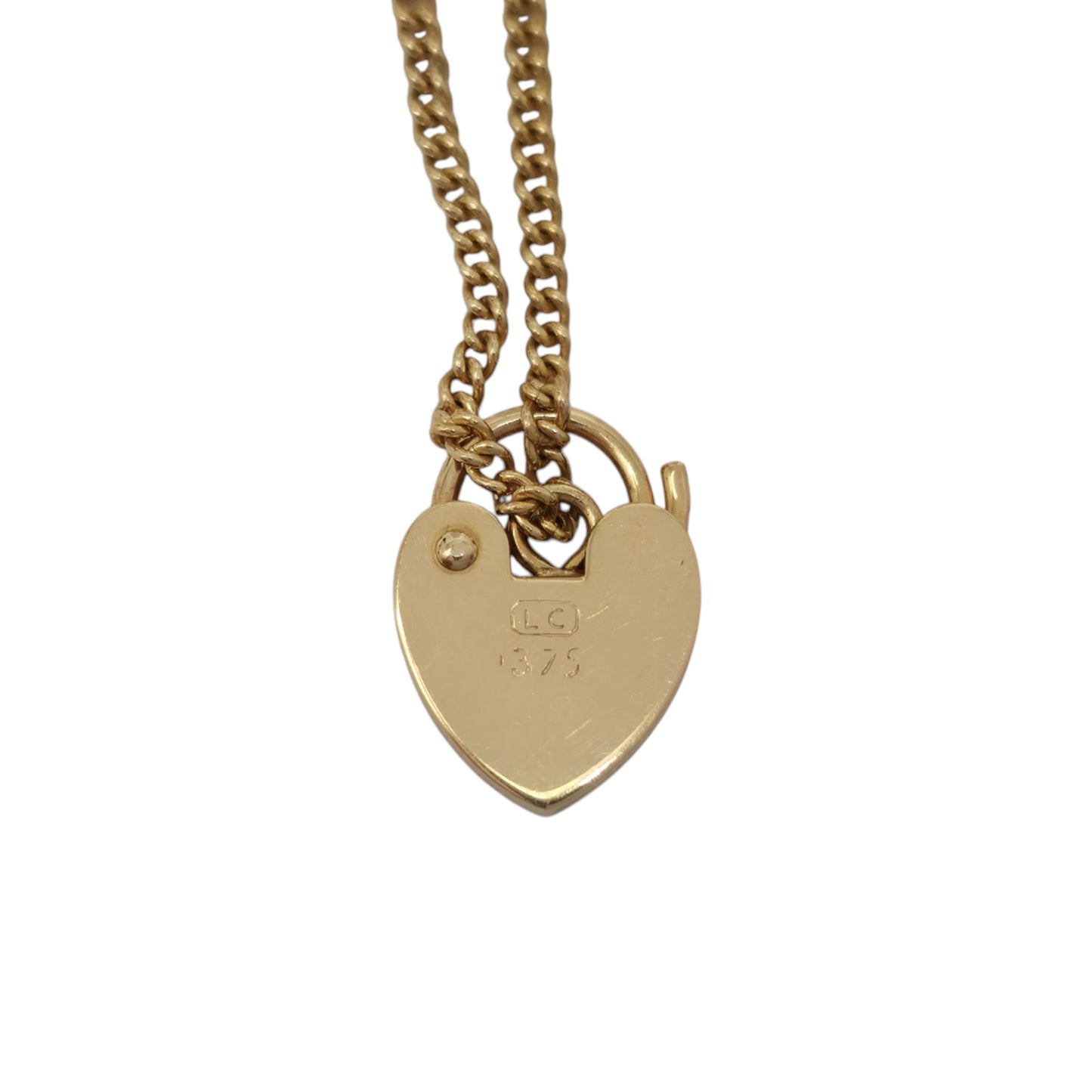 9ct 375 Yellow Gold Heart Shaped Padlock L 1.3 cm 1.2 g.
