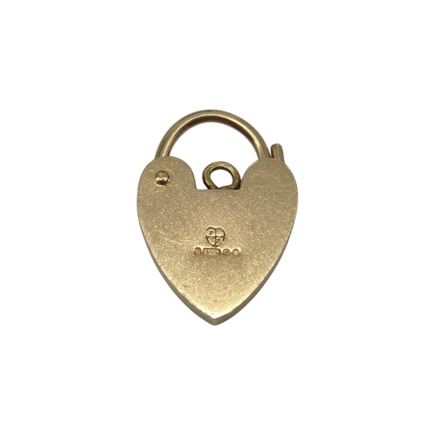 9ct 375 Yellow Gold Heart Shaped Padlock 1973 L 1.7 cm 1.5 g.
