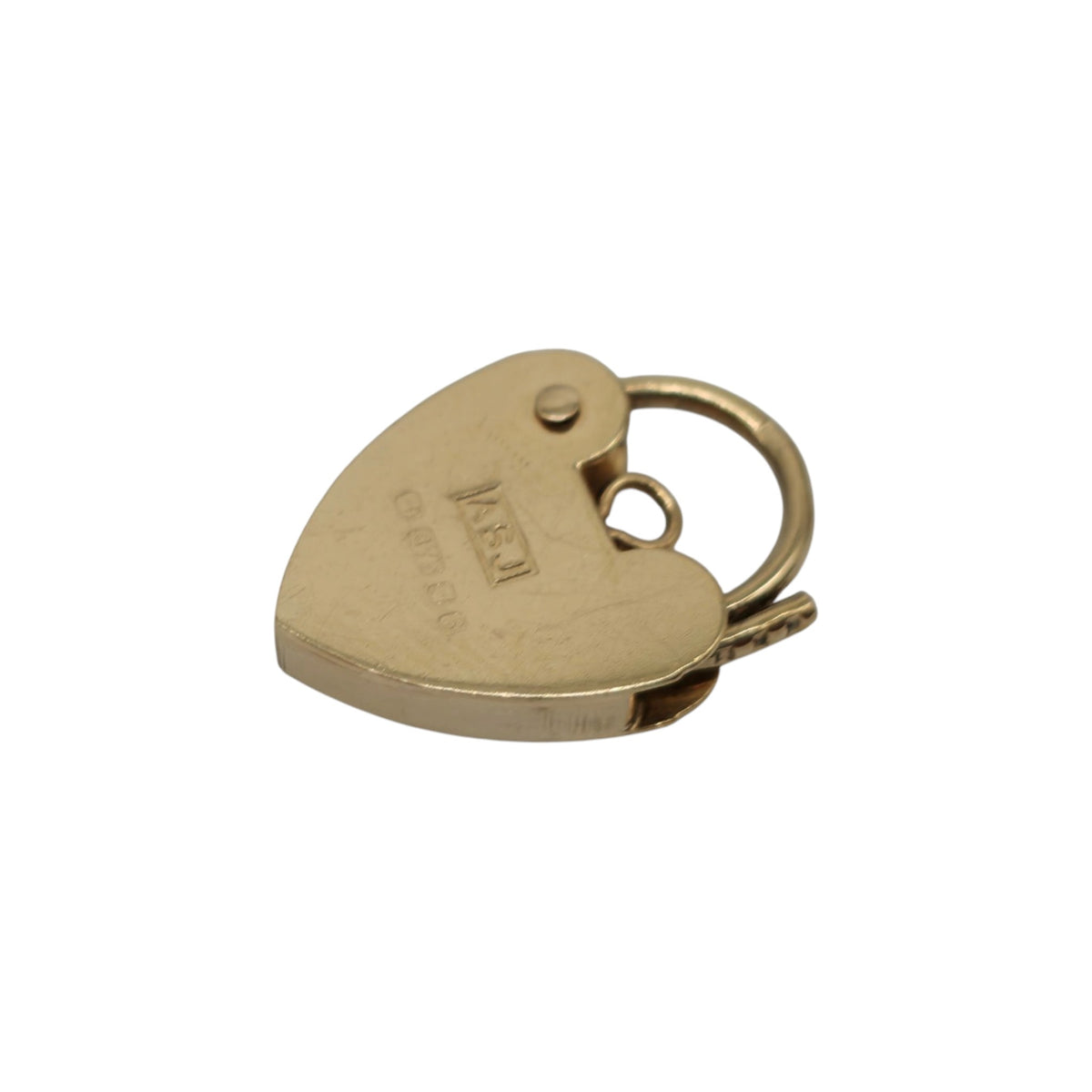 9ct 375 Yellow Gold Heart Shaped Padlock 1992 L 1.5 cm 0.9 g.