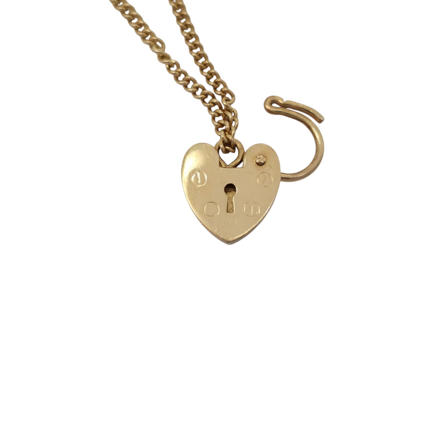 9ct 375 Yellow Gold Heart Shaped Padlock L 1.3 cm 1.2 g.
