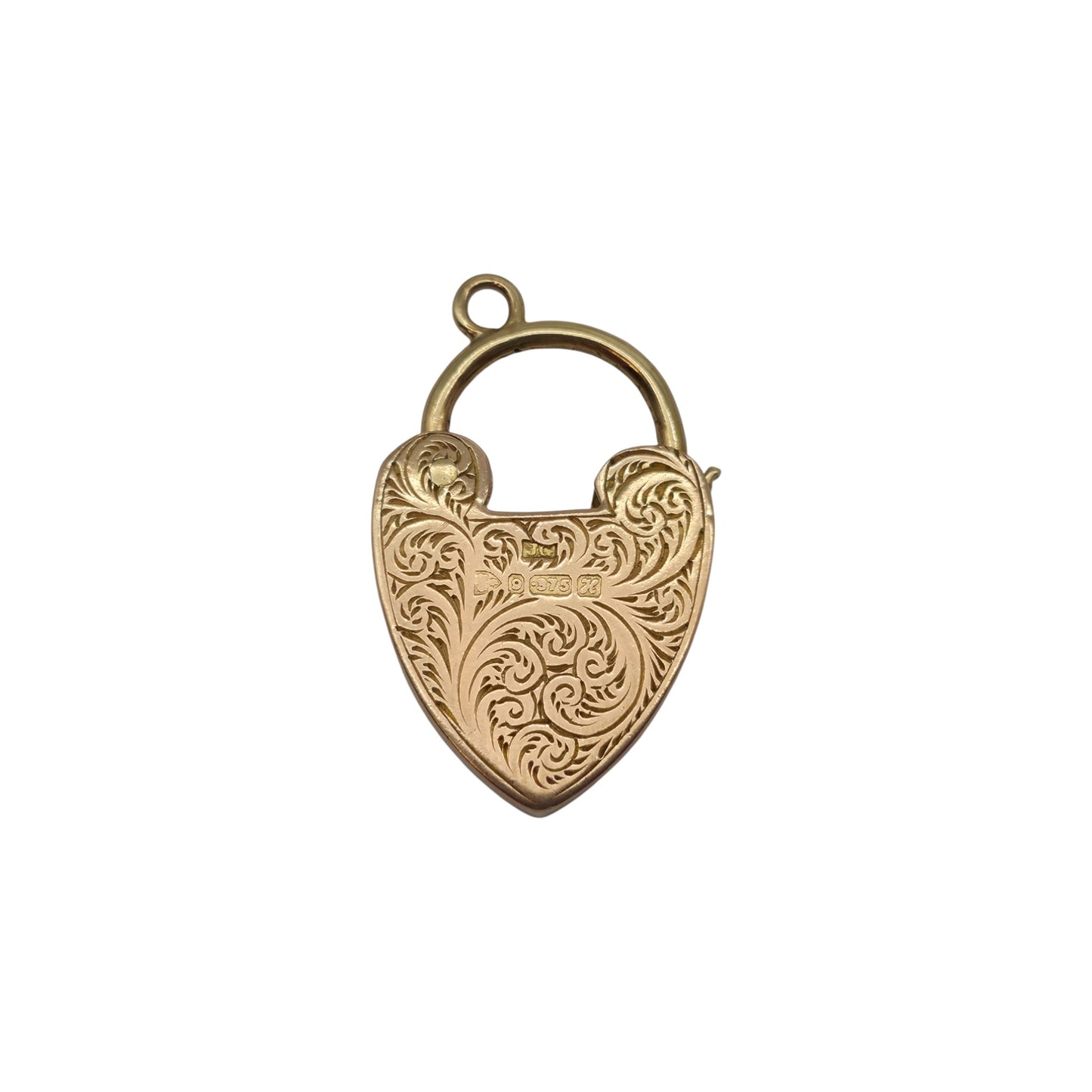 Edwardian 9ct 375 Rose Gold Engraved Heart Shaped Padlock 1908 L 2.5 cm 3.9 g.