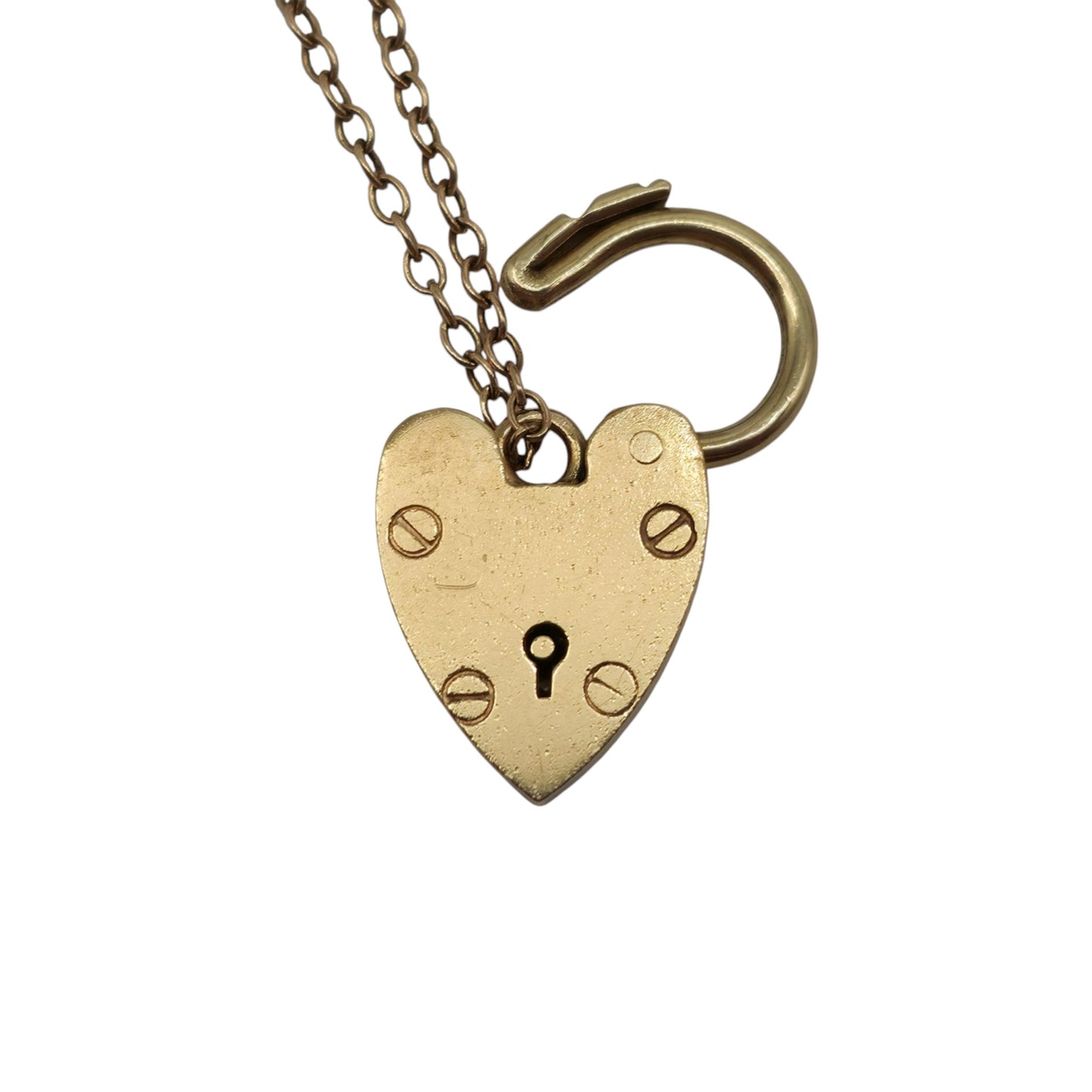 9ct 375 Yellow Gold Heart Shaped Padlock 1964 L 2.1 cm 2.8 g.