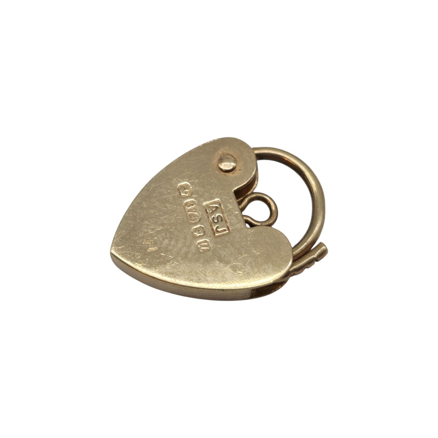 9ct 375 Yellow Gold Heart Shaped Padlock 1994 L 1.7 cm 1.5 g.