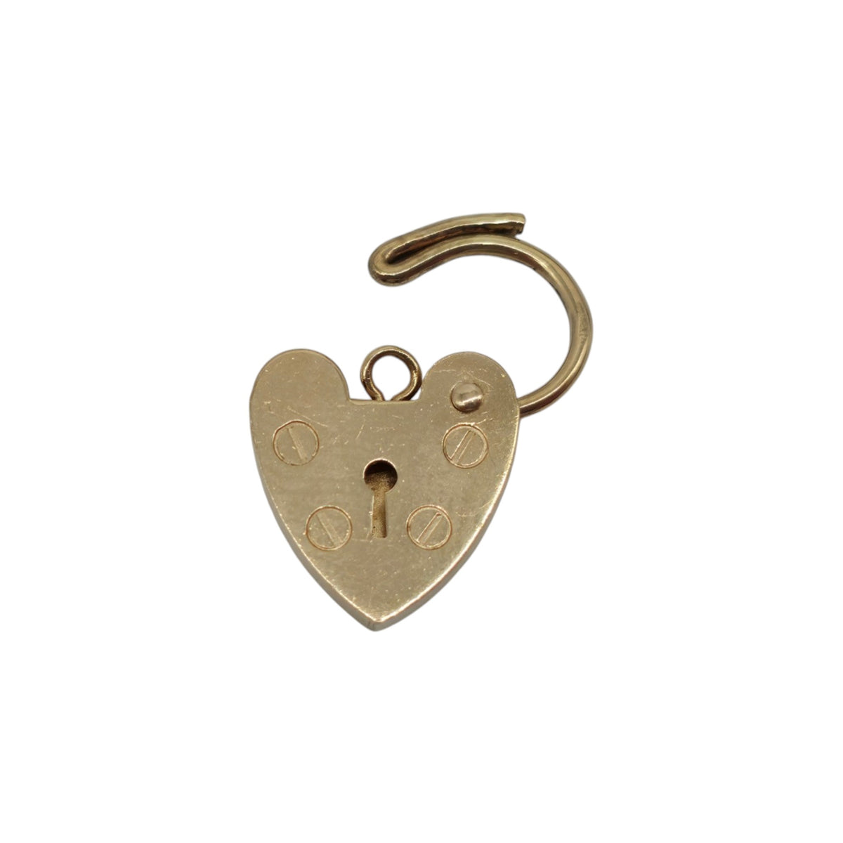 9ct 375 Yellow Gold Heart Shaped Padlock 1992 L 1.5 cm 0.9 g.