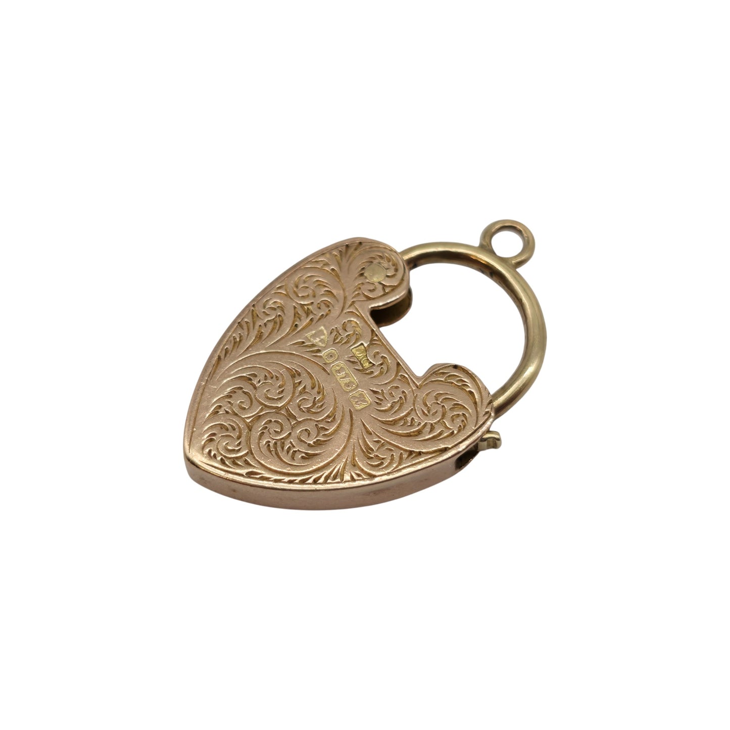 Edwardian 9ct 375 Rose Gold Engraved Heart Shaped Padlock 1908 L 2.5 cm 3.9 g.