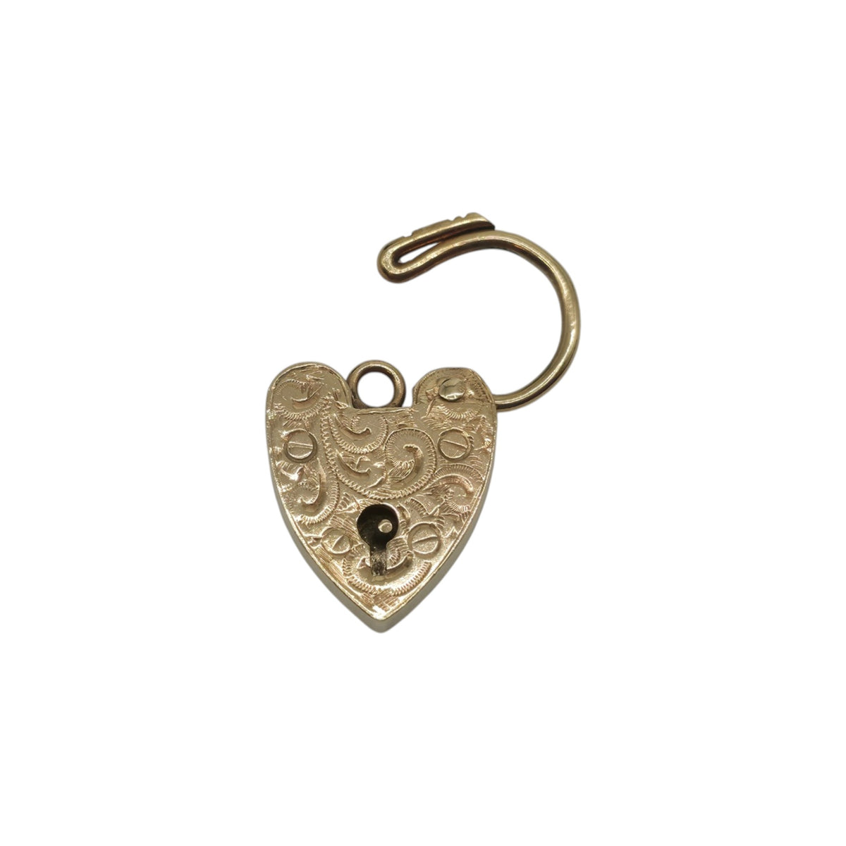 9ct 375 Yellow Gold Engraved Heart Shaped Padlock 1964 L 2.3 cm 3.0 g.