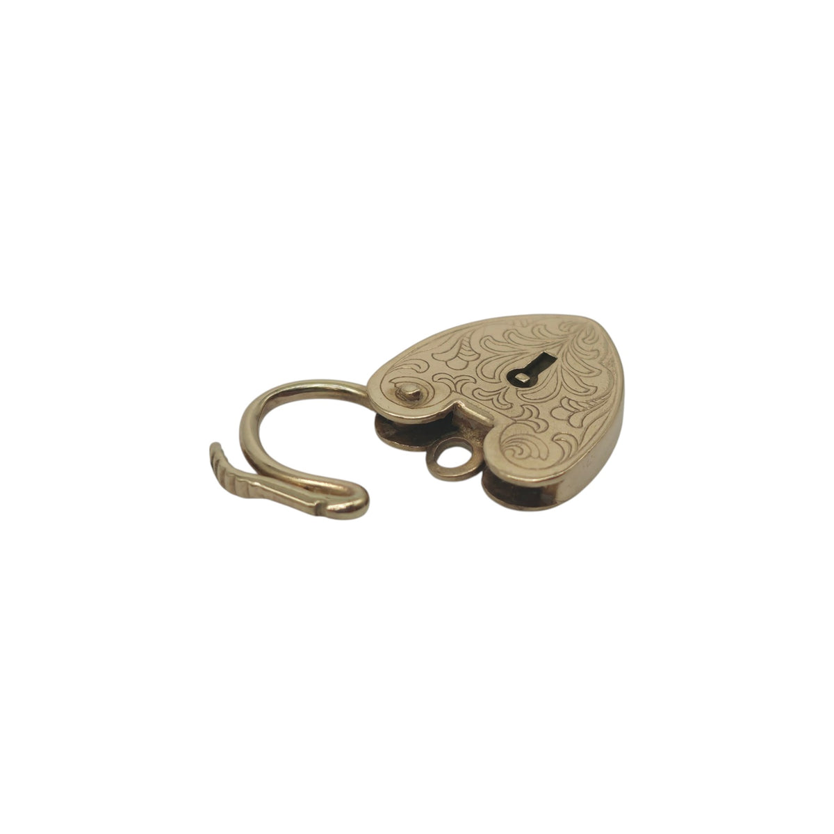 9ct 375 Yellow Gold Engraved Heart Shaped Padlock 1972 L 2.2 cm 2.8 g.