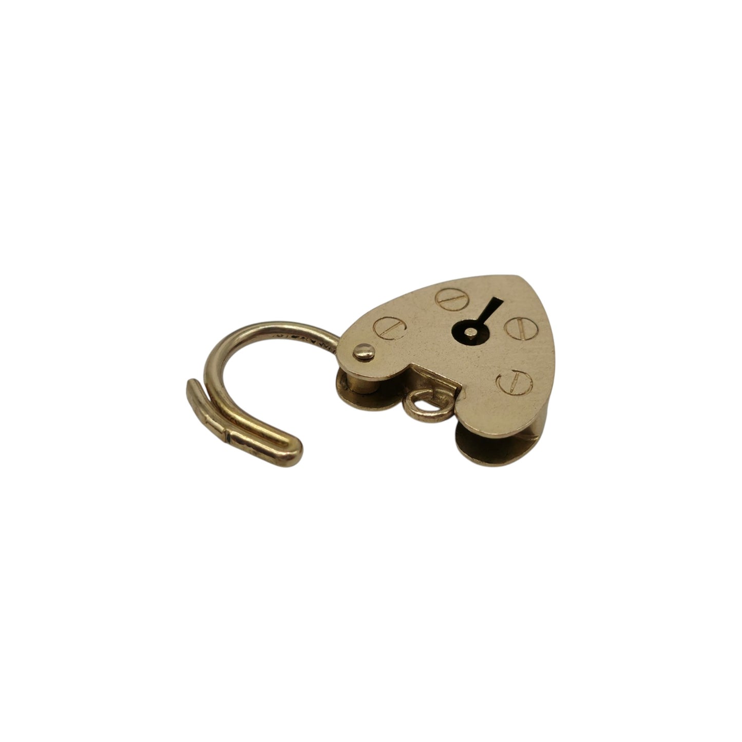 9ct 375 Yellow Gold Heart Shaped Padlock 1973 L 1.7 cm 1.5 g.
