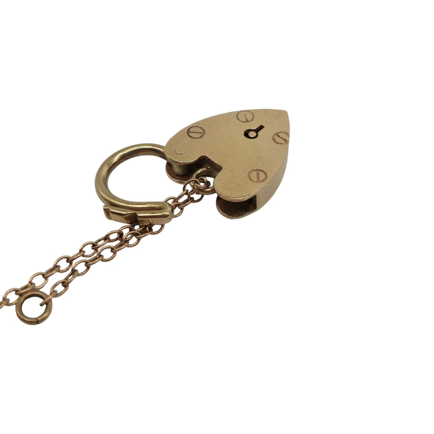 9ct 375 Yellow Gold Heart Shaped Padlock 1964 L 2.1 cm 2.8 g.