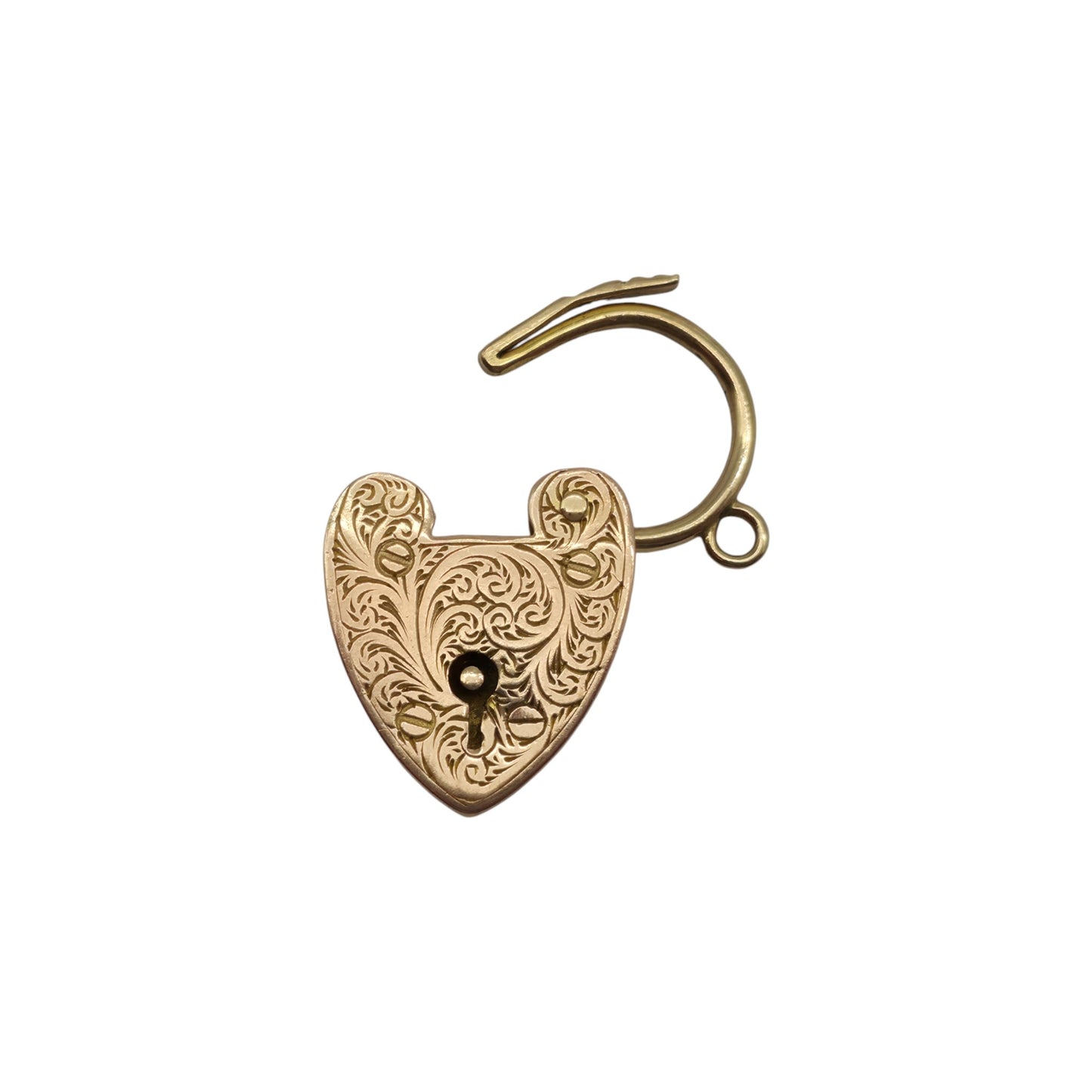 Edwardian 9ct 375 Rose Gold Engraved Heart Shaped Padlock 1908 L 2.5 cm 3.9 g.