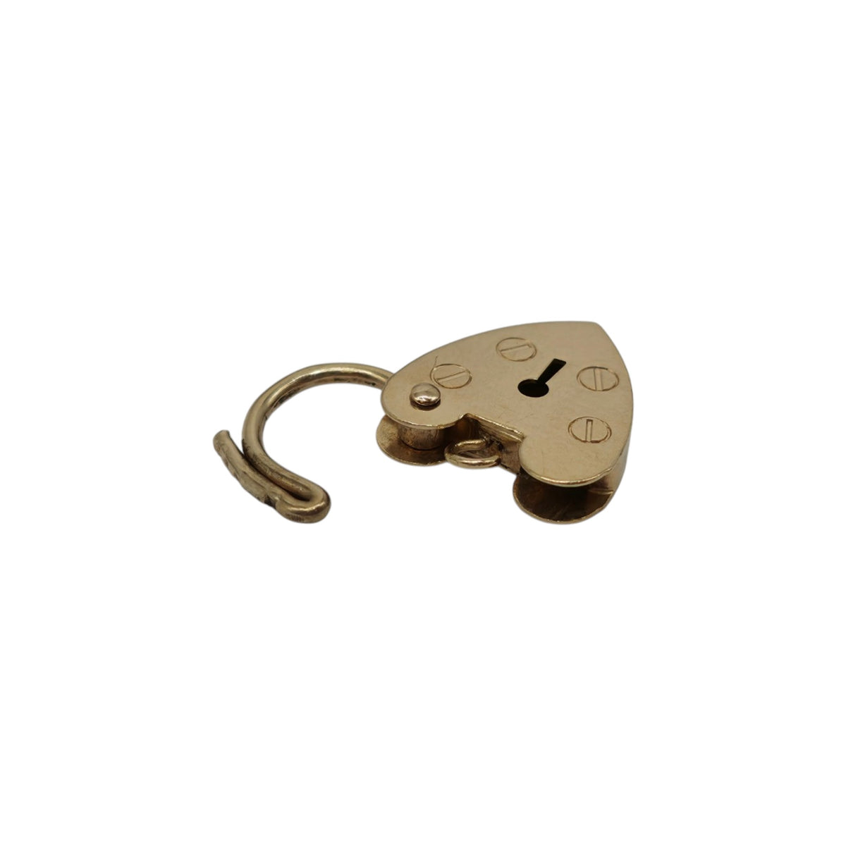 9ct 375 Yellow Gold Heart Shaped Padlock 1992 L 1.5 cm 0.9 g.