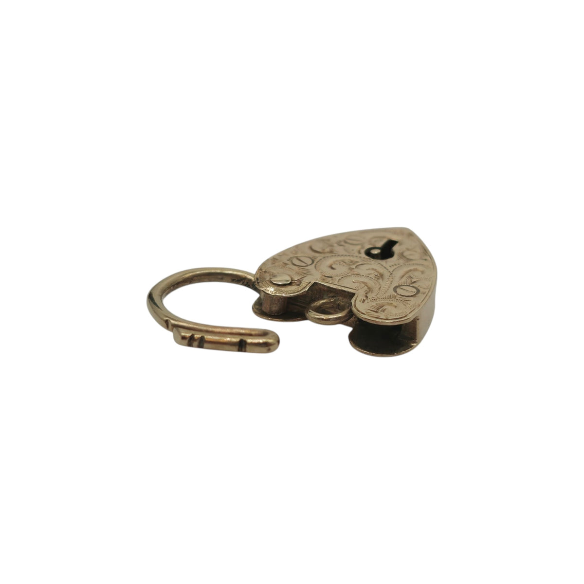 9ct 375 Yellow Gold Engraved Heart Shaped Padlock 1964 L 2.3 cm 3.0 g.